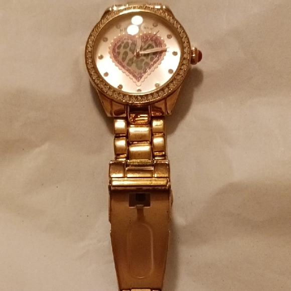 Betsey Johnson Gold Watch with Pink Heart Design - Picture 8 of 8